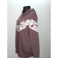 Sportowa bluza XXL z kapturem - brązowa z kwiatowymi wstawkami